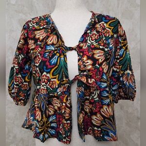 Shop Stevie Floral Tie Front Blouse Boho Peplum Top Multicolor Print Size Medium